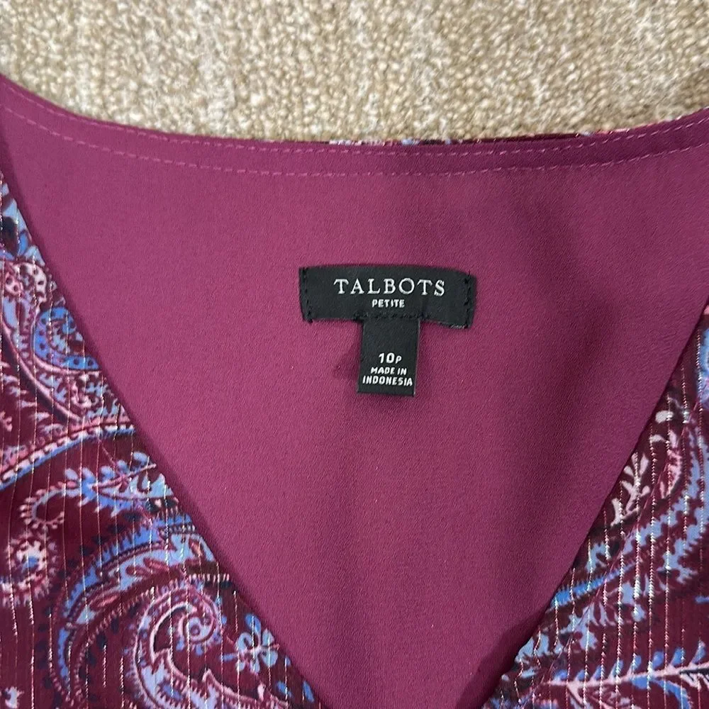 Talbots Midi Fit Flare Dress Metallic Paisley Fairy Fall Women Dress Petite 10P